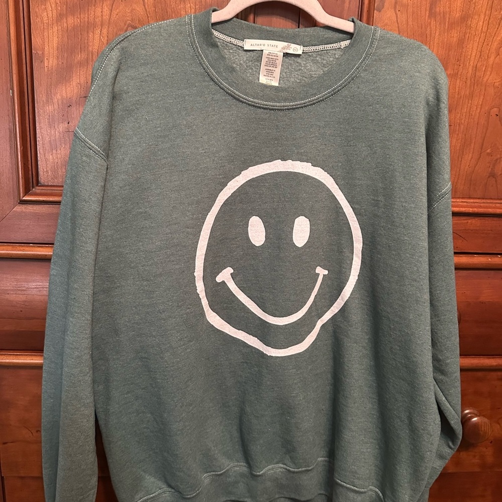 NWT Altar'd State Green and White Smiley Face Hoodie